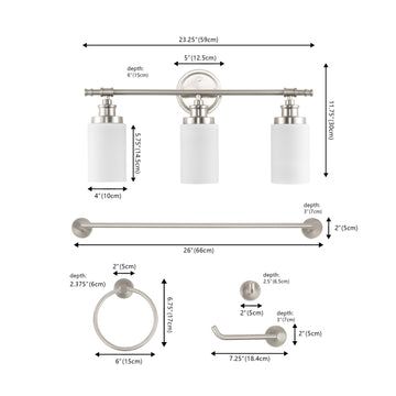 Egan 23.25" 3-Light Classic Cottage Vanity Light with Frosted Glass Shades and Bathroom Hardware Accessory Set - JONATHAN Y